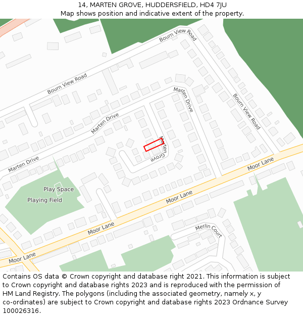 14, MARTEN GROVE, HUDDERSFIELD, HD4 7JU: Location map and indicative extent of plot