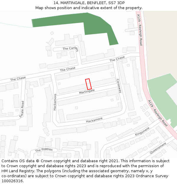 14, MARTINGALE, BENFLEET, SS7 3DP: Location map and indicative extent of plot