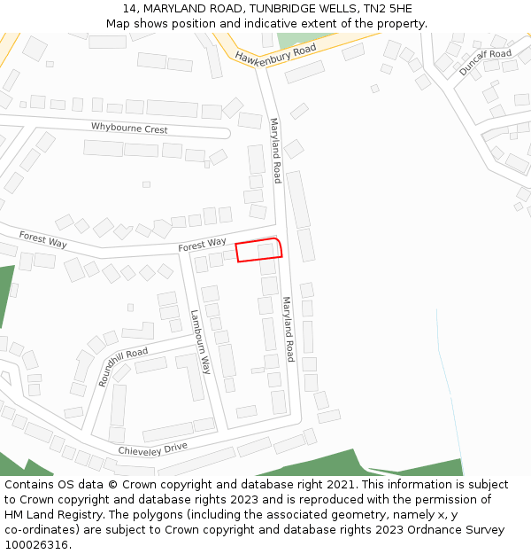 14, MARYLAND ROAD, TUNBRIDGE WELLS, TN2 5HE: Location map and indicative extent of plot