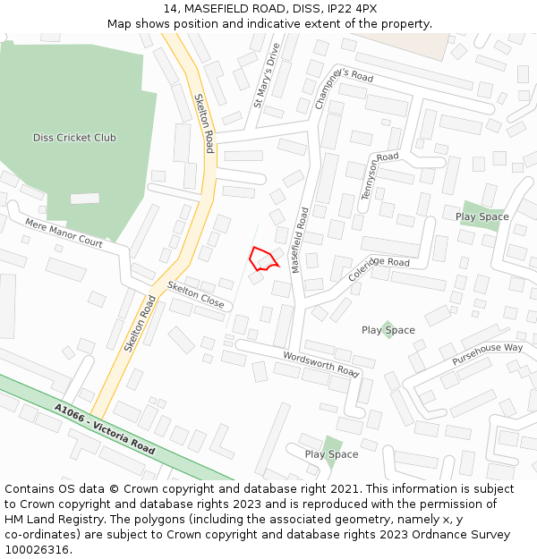 14, MASEFIELD ROAD, DISS, IP22 4PX: Location map and indicative extent of plot