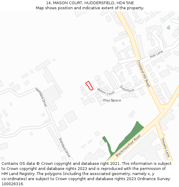 14, MASON COURT, HUDDERSFIELD, HD4 5NE: Location map and indicative extent of plot