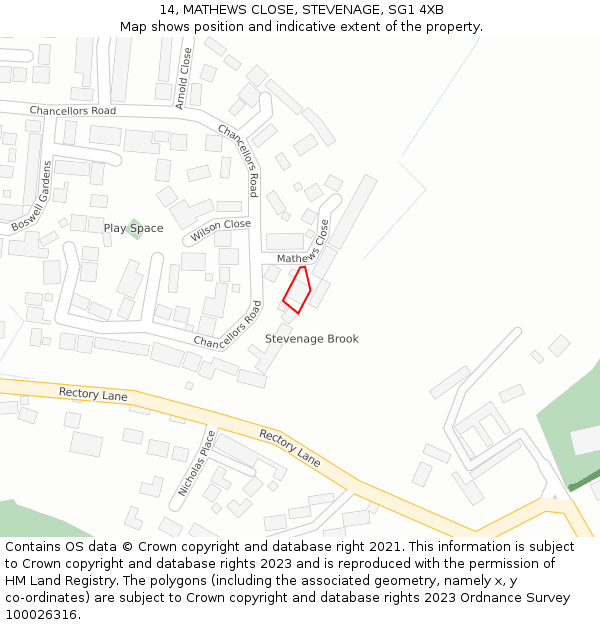 14, MATHEWS CLOSE, STEVENAGE, SG1 4XB: Location map and indicative extent of plot