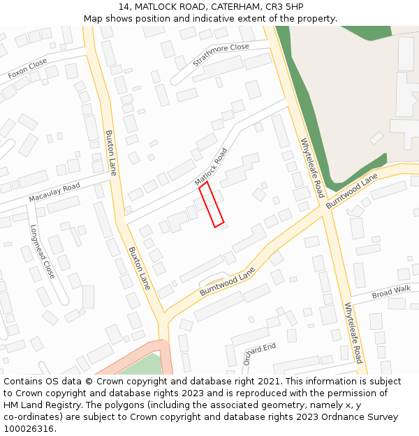 14, MATLOCK ROAD, CATERHAM, CR3 5HP: Location map and indicative extent of plot