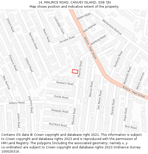 14, MAURICE ROAD, CANVEY ISLAND, SS8 7JN: Location map and indicative extent of plot