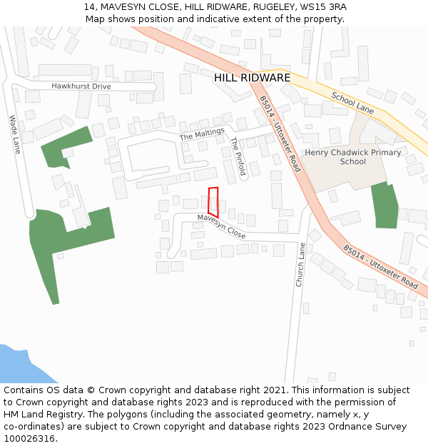 14, MAVESYN CLOSE, HILL RIDWARE, RUGELEY, WS15 3RA: Location map and indicative extent of plot