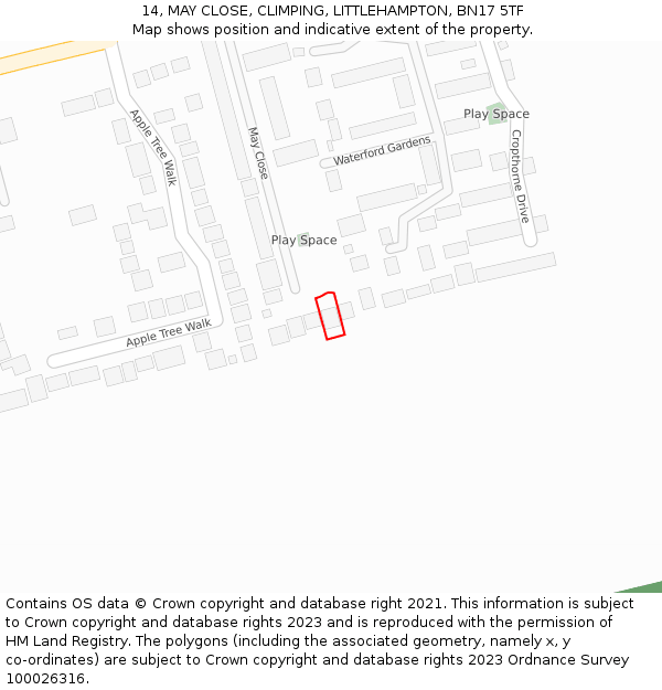 14, MAY CLOSE, CLIMPING, LITTLEHAMPTON, BN17 5TF: Location map and indicative extent of plot