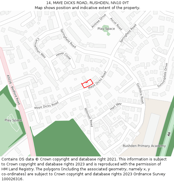 14, MAYE DICKS ROAD, RUSHDEN, NN10 0YT: Location map and indicative extent of plot
