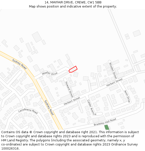 14, MAYFAIR DRIVE, CREWE, CW1 5BB: Location map and indicative extent of plot