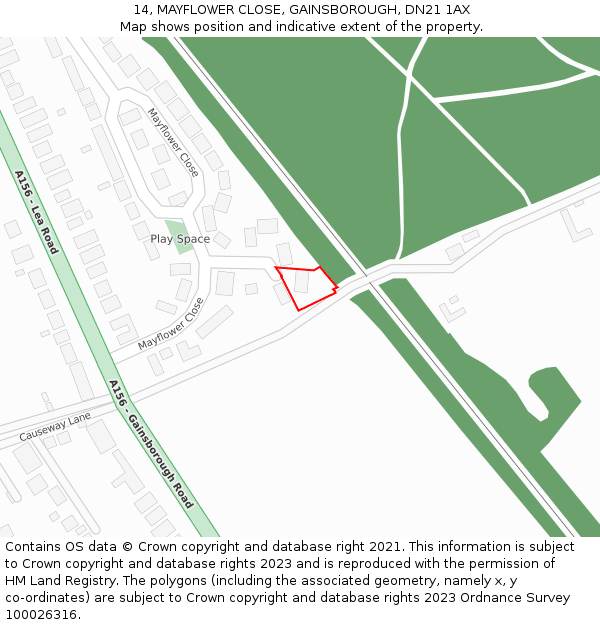 14, MAYFLOWER CLOSE, GAINSBOROUGH, DN21 1AX: Location map and indicative extent of plot