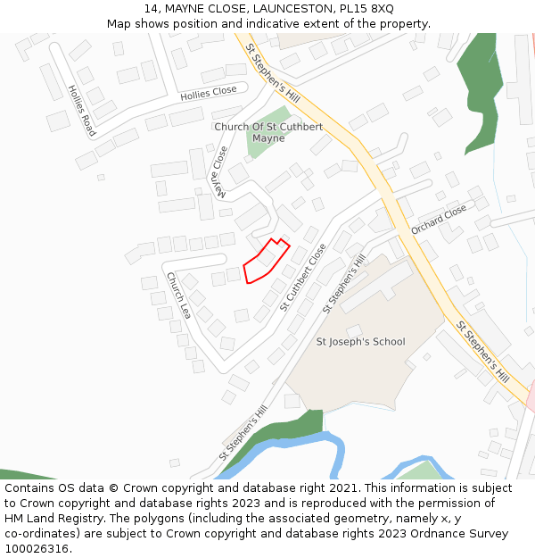 14, MAYNE CLOSE, LAUNCESTON, PL15 8XQ: Location map and indicative extent of plot