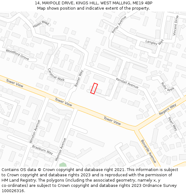 14, MAYPOLE DRIVE, KINGS HILL, WEST MALLING, ME19 4BP: Location map and indicative extent of plot