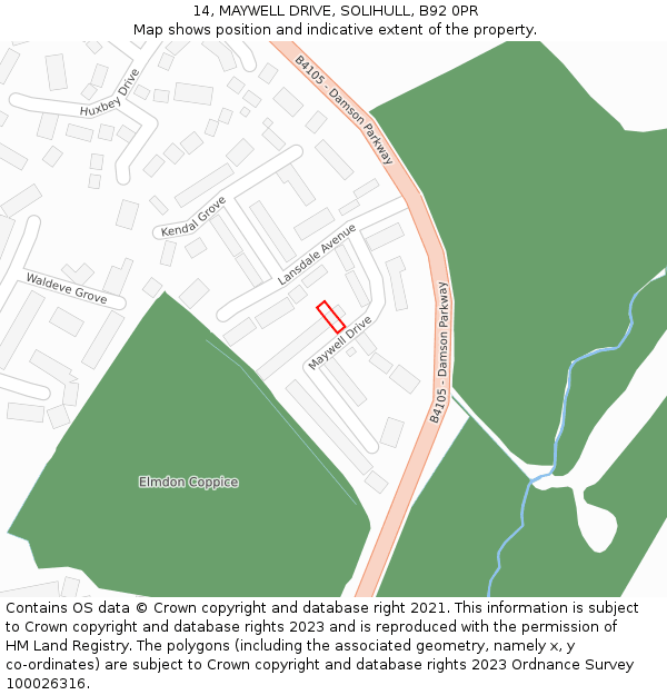 14, MAYWELL DRIVE, SOLIHULL, B92 0PR: Location map and indicative extent of plot