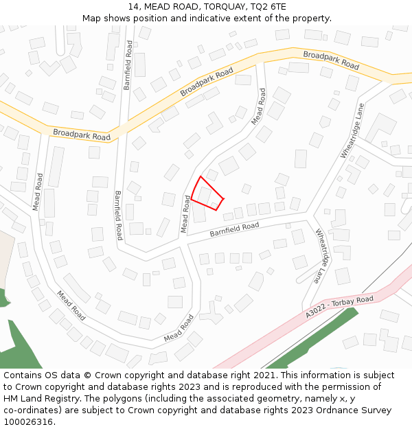 14, MEAD ROAD, TORQUAY, TQ2 6TE: Location map and indicative extent of plot