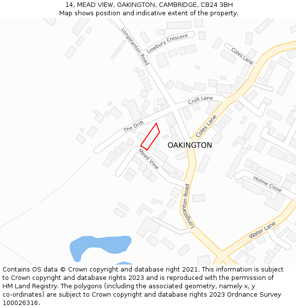 14, MEAD VIEW, OAKINGTON, CAMBRIDGE, CB24 3BH: Location map and indicative extent of plot