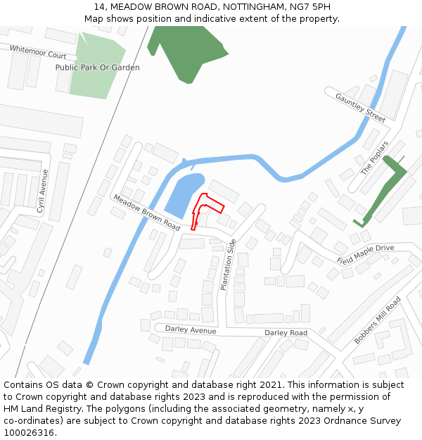 14, MEADOW BROWN ROAD, NOTTINGHAM, NG7 5PH: Location map and indicative extent of plot