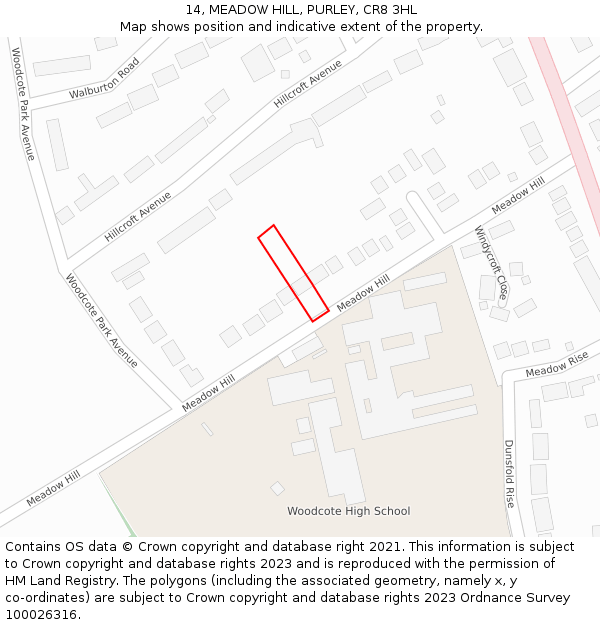 14, MEADOW HILL, PURLEY, CR8 3HL: Location map and indicative extent of plot