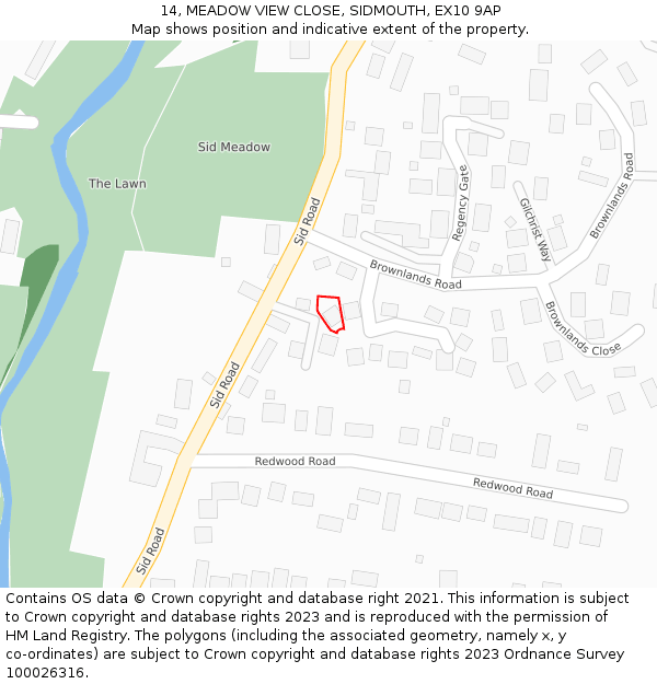 14, MEADOW VIEW CLOSE, SIDMOUTH, EX10 9AP: Location map and indicative extent of plot