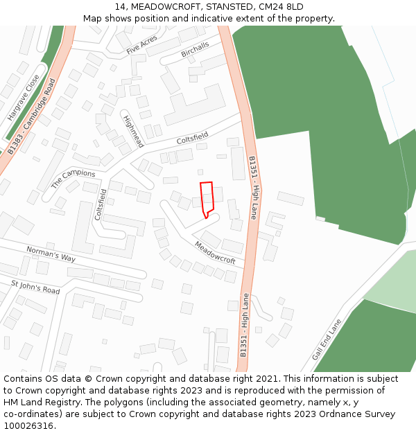 14, MEADOWCROFT, STANSTED, CM24 8LD: Location map and indicative extent of plot