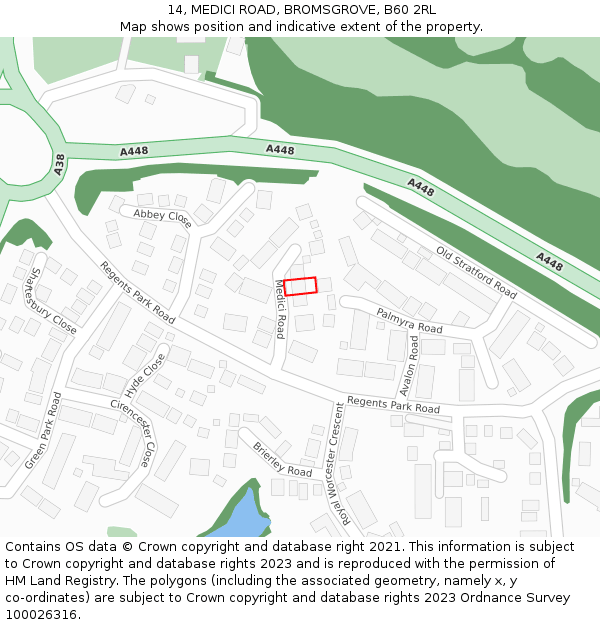 14, MEDICI ROAD, BROMSGROVE, B60 2RL: Location map and indicative extent of plot