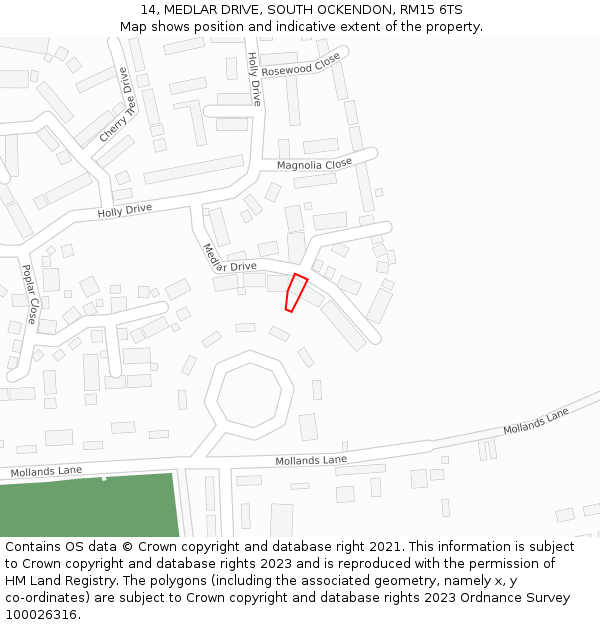 14, MEDLAR DRIVE, SOUTH OCKENDON, RM15 6TS: Location map and indicative extent of plot