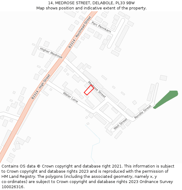 14, MEDROSE STREET, DELABOLE, PL33 9BW: Location map and indicative extent of plot
