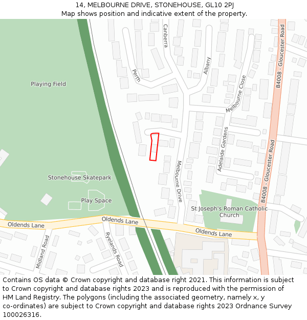 14, MELBOURNE DRIVE, STONEHOUSE, GL10 2PJ: Location map and indicative extent of plot