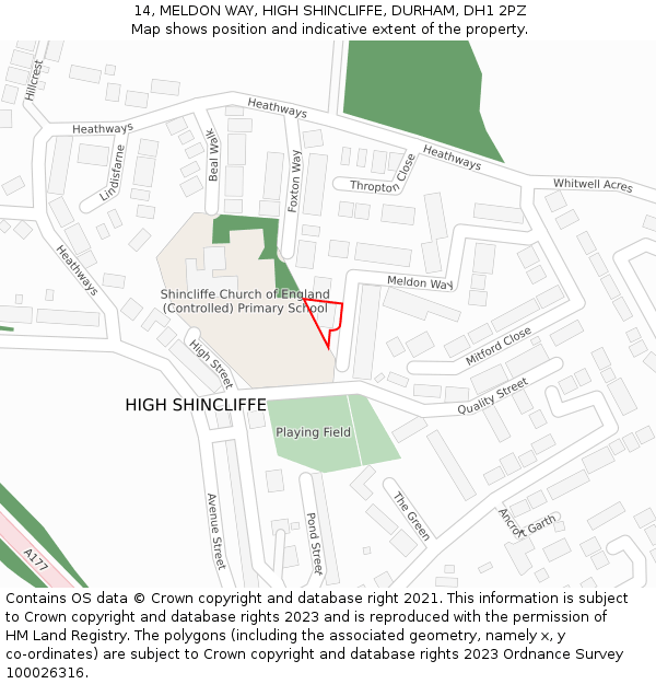 14, MELDON WAY, HIGH SHINCLIFFE, DURHAM, DH1 2PZ: Location map and indicative extent of plot