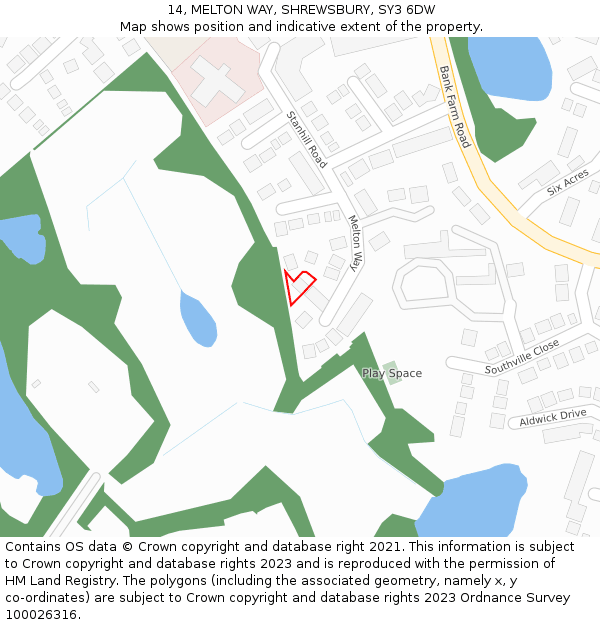 14, MELTON WAY, SHREWSBURY, SY3 6DW: Location map and indicative extent of plot