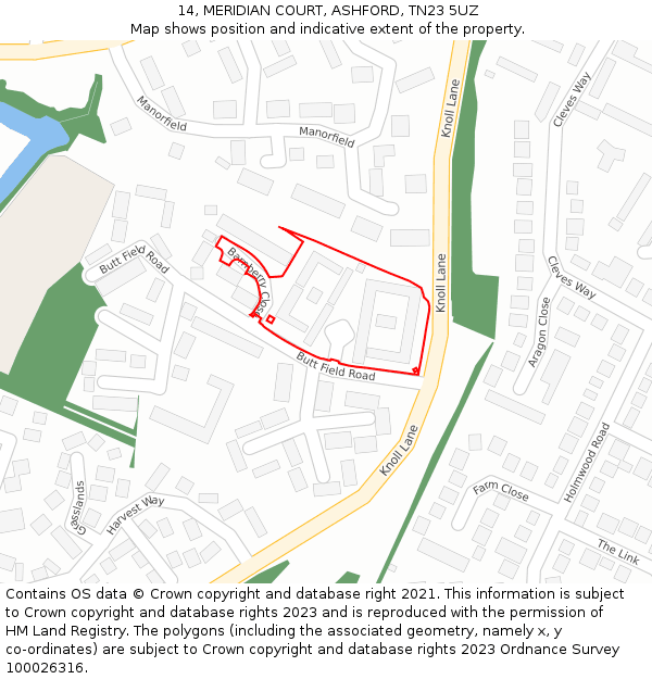 14, MERIDIAN COURT, ASHFORD, TN23 5UZ: Location map and indicative extent of plot