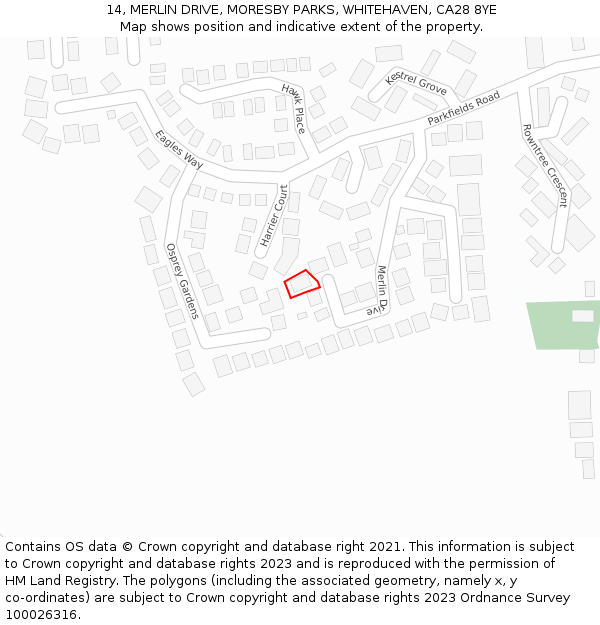 14, MERLIN DRIVE, MORESBY PARKS, WHITEHAVEN, CA28 8YE: Location map and indicative extent of plot