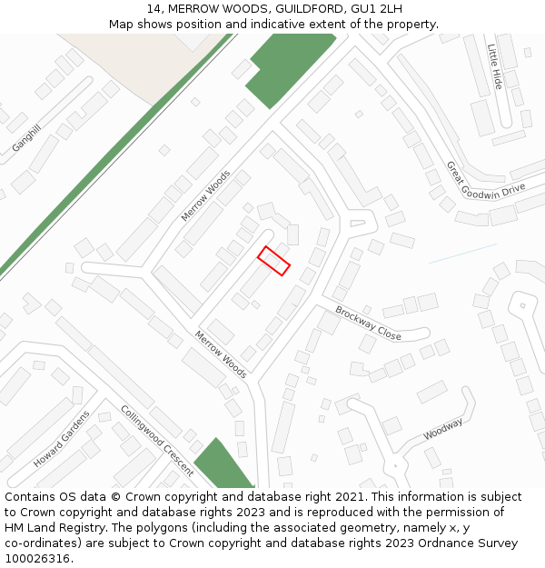 14, MERROW WOODS, GUILDFORD, GU1 2LH: Location map and indicative extent of plot