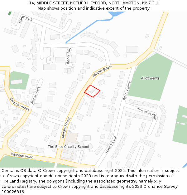 14, MIDDLE STREET, NETHER HEYFORD, NORTHAMPTON, NN7 3LL: Location map and indicative extent of plot