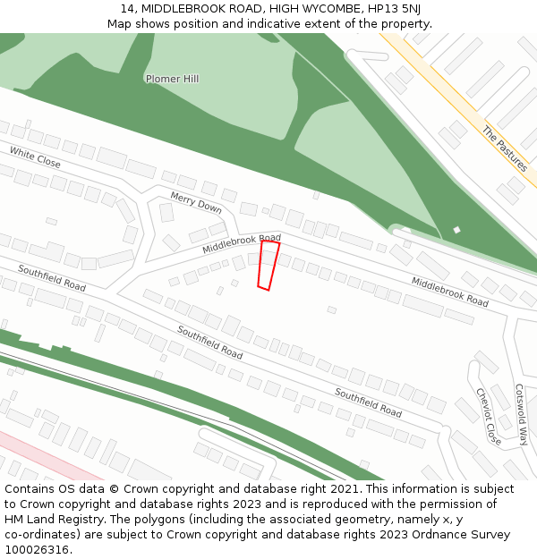 14, MIDDLEBROOK ROAD, HIGH WYCOMBE, HP13 5NJ: Location map and indicative extent of plot