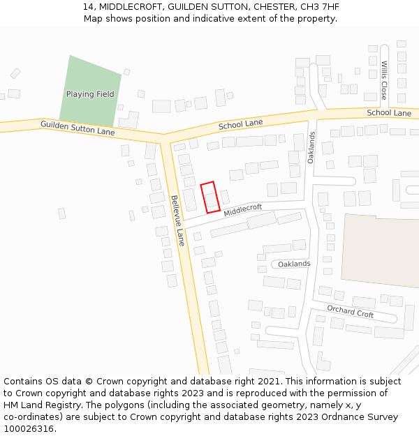 14, MIDDLECROFT, GUILDEN SUTTON, CHESTER, CH3 7HF: Location map and indicative extent of plot