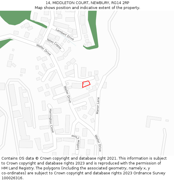 14, MIDDLETON COURT, NEWBURY, RG14 2RP: Location map and indicative extent of plot