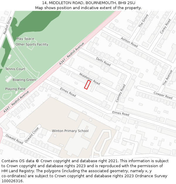 14, MIDDLETON ROAD, BOURNEMOUTH, BH9 2SU: Location map and indicative extent of plot