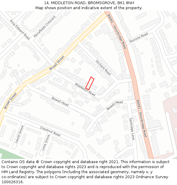 14, MIDDLETON ROAD, BROMSGROVE, B61 8NH: Location map and indicative extent of plot