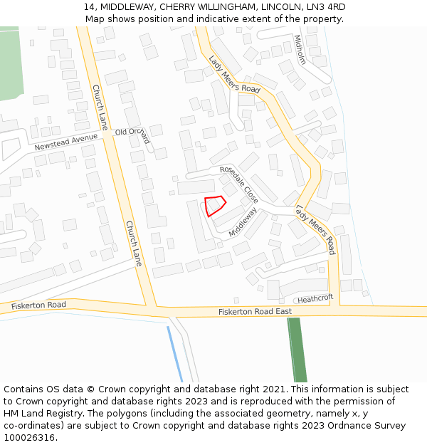 14, MIDDLEWAY, CHERRY WILLINGHAM, LINCOLN, LN3 4RD: Location map and indicative extent of plot