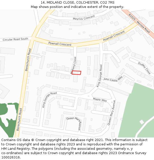 14, MIDLAND CLOSE, COLCHESTER, CO2 7RS: Location map and indicative extent of plot