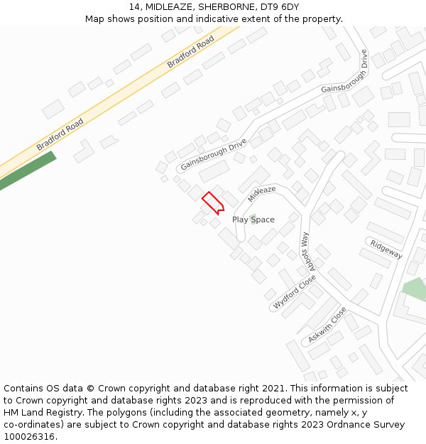 14, MIDLEAZE, SHERBORNE, DT9 6DY: Location map and indicative extent of plot