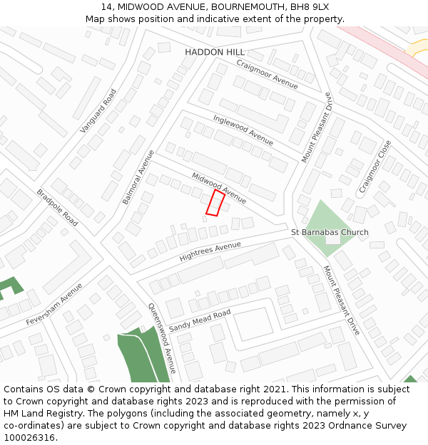 14, MIDWOOD AVENUE, BOURNEMOUTH, BH8 9LX: Location map and indicative extent of plot