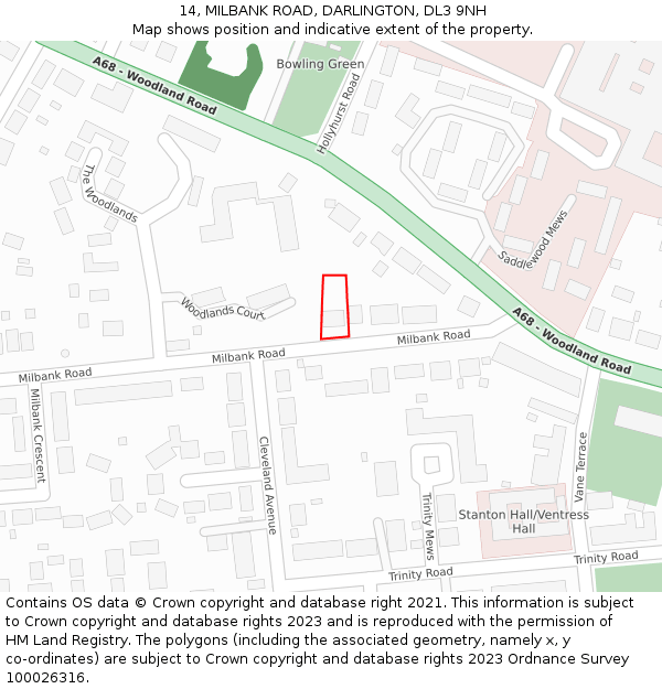 14, MILBANK ROAD, DARLINGTON, DL3 9NH: Location map and indicative extent of plot
