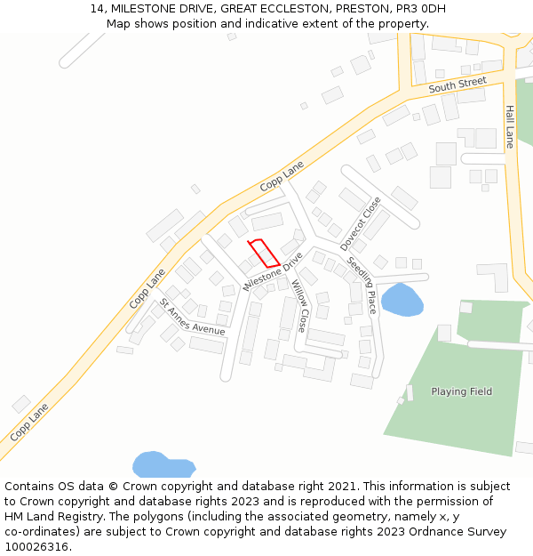 14, MILESTONE DRIVE, GREAT ECCLESTON, PRESTON, PR3 0DH: Location map and indicative extent of plot