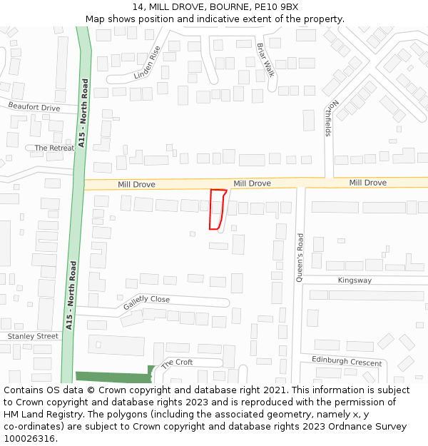 14, MILL DROVE, BOURNE, PE10 9BX: Location map and indicative extent of plot