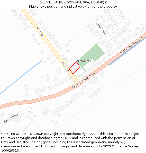 14, MILL LANE, WOODHALL SPA, LN10 6QZ: Location map and indicative extent of plot