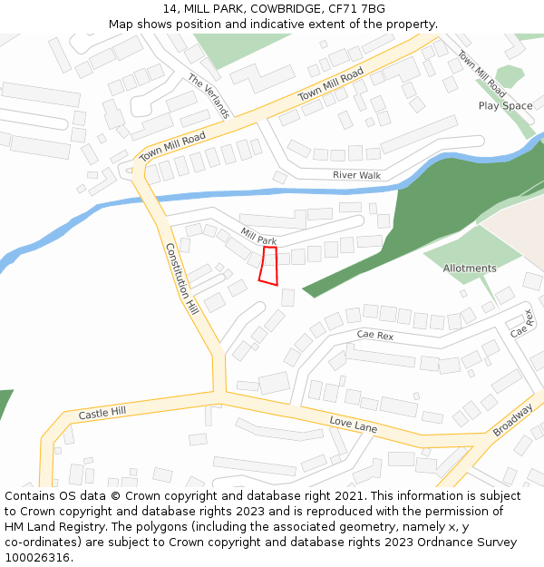 14, MILL PARK, COWBRIDGE, CF71 7BG: Location map and indicative extent of plot