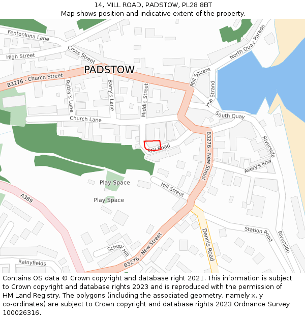 14, MILL ROAD, PADSTOW, PL28 8BT: Location map and indicative extent of plot