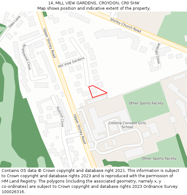 14, MILL VIEW GARDENS, CROYDON, CR0 5HW: Location map and indicative extent of plot