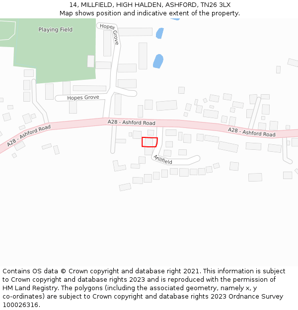 14, MILLFIELD, HIGH HALDEN, ASHFORD, TN26 3LX: Location map and indicative extent of plot