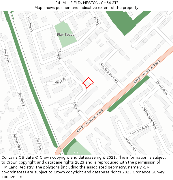 14, MILLFIELD, NESTON, CH64 3TF: Location map and indicative extent of plot